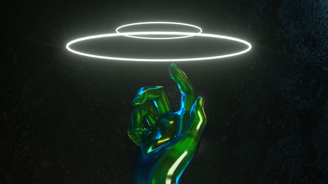 手触发光3D霓虹灯戒指，惊艳4K壁纸，高清3840x2160背景图片下载