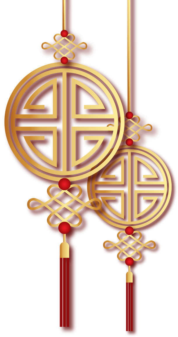 中国风新年装饰吊坠PNG素材，高清透明手绘卡通图案，免费下载