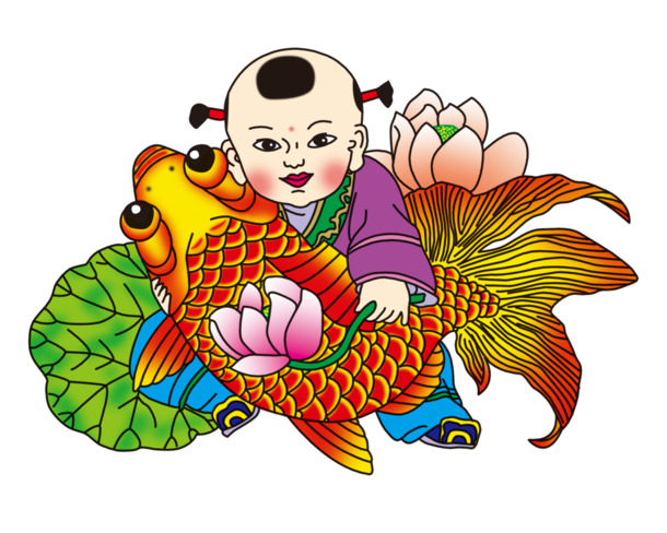 中国风连年有余年画免抠PNG高清素材，透明图片装饰元素，PSD设计资源下载