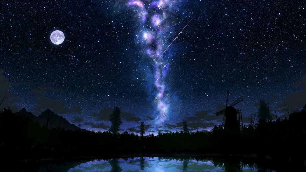 星空辉光艺术，黑暗湖泊的奇幻反射，4K高清壁纸（3840x2160）免费下载