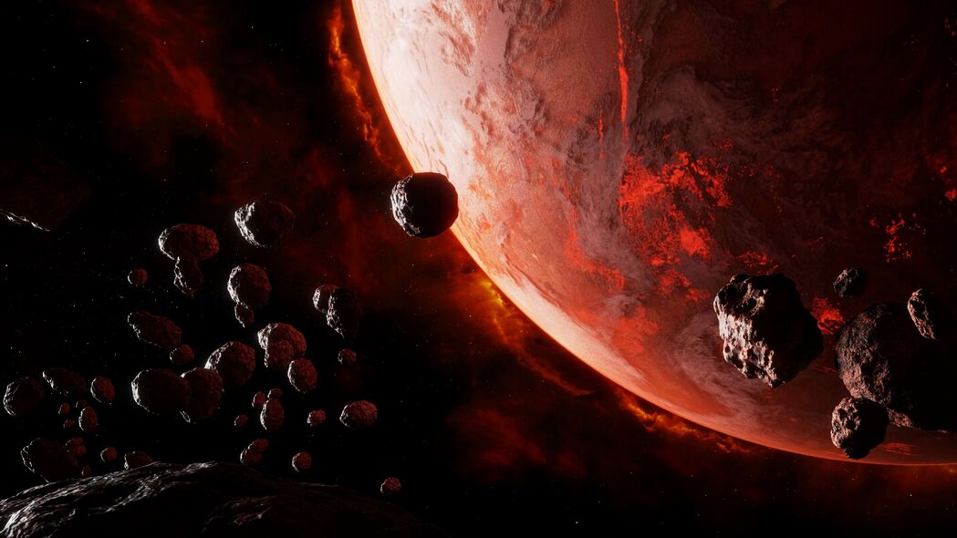行星、小行星、太空辉光，深色调4K壁纸，高清3840x2160背景图片免费下载
