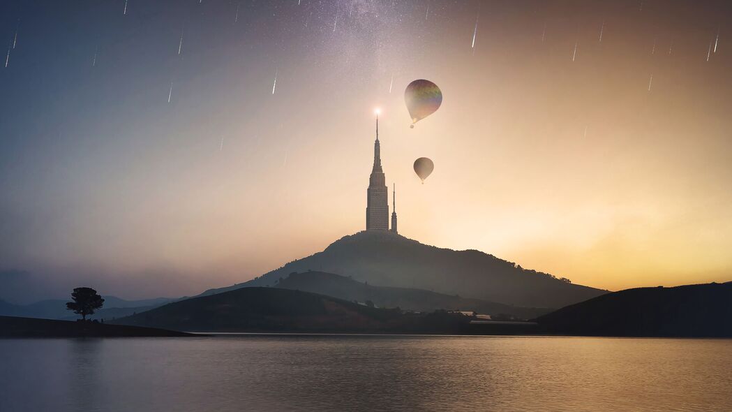 塔山湖气球星空流星美景，精选4K高清壁纸，3840x2160超清画质，免费下载！