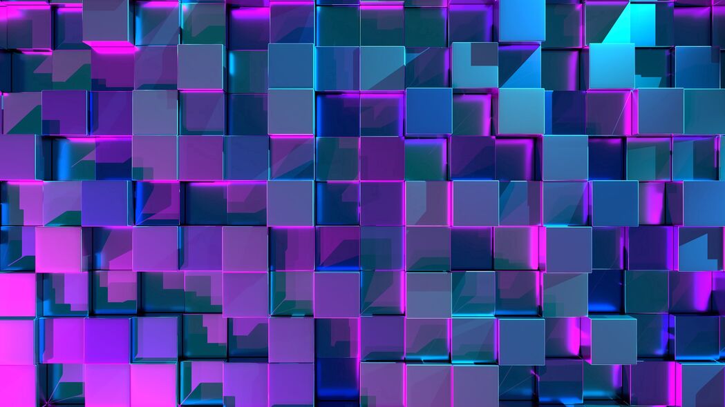 3840x2160高清立方体结构3D发光壁纸，精美反射面，4K背景图片下载