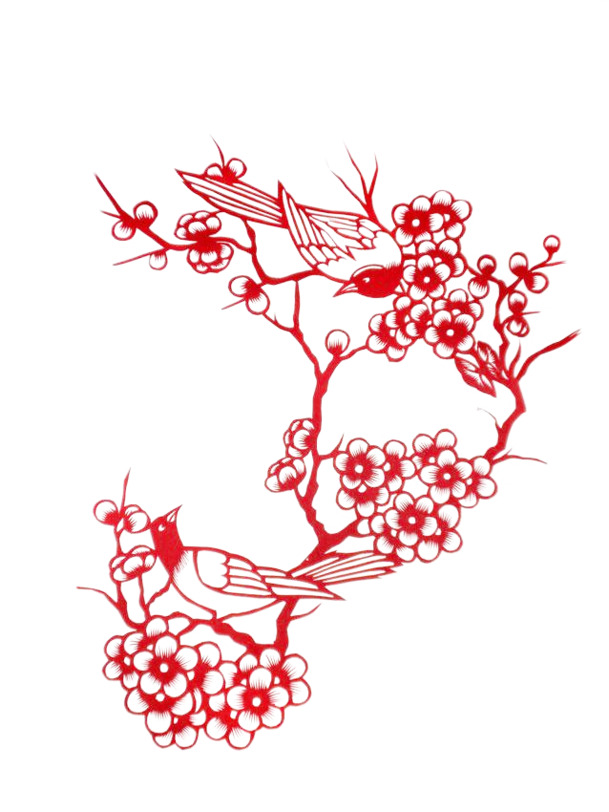 中国风设计必备，红色梅花剪纸窗花PNG透明图片，高清装饰元素，免费下载！