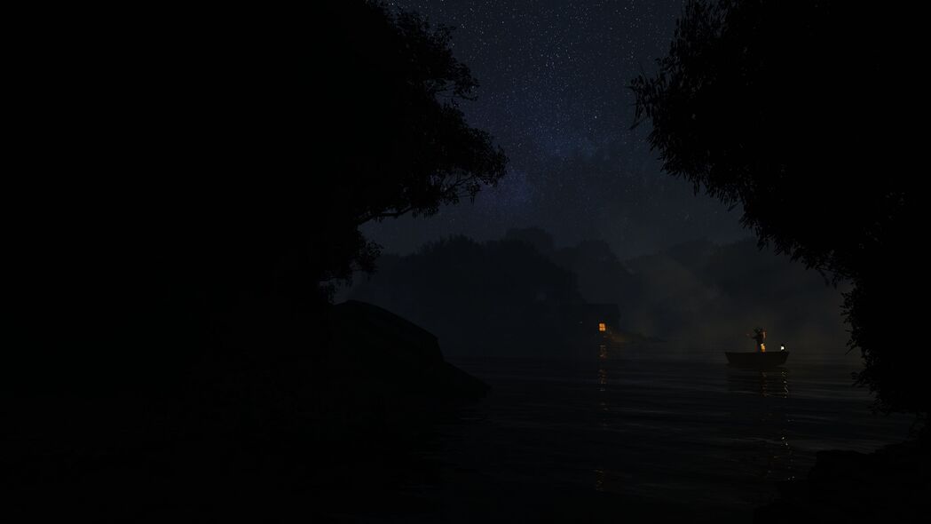 河船夜航，黑暗雾锁4K壁纸，高清3840x2160背景图片下载