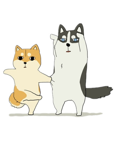 柴犬与哈士奇卡通素材，高清PNG透明图片，手绘卡通元素，免费下载