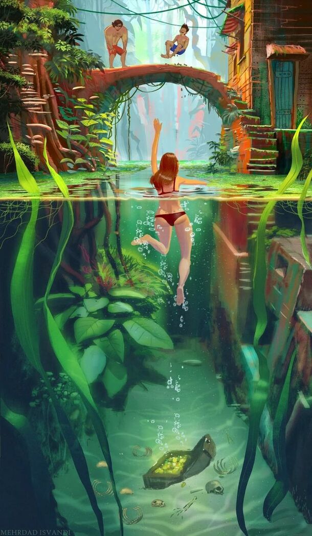 美女落水求助瞬间，桥上英勇男子救援场景，高清PNG透明背景，H5设计素材免费下载