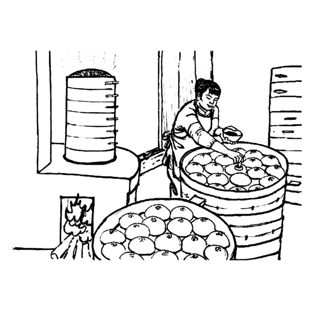 手绘乡村蒸馒头素描图，高清PNG透明免扣元素，设计素材下载
