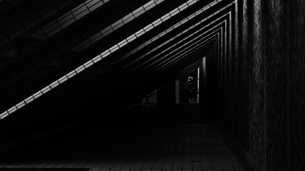 深邃走廊，黑白建筑之门，4K超清壁纸，3840x2160高清下载