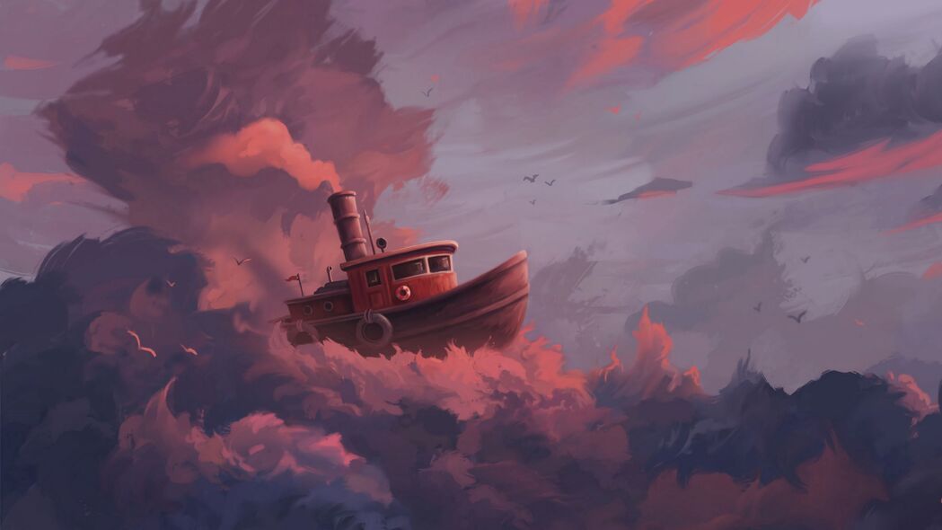 船云艺术，梦幻天空下的帆船美景，高清4K壁纸（3840x2160）免费下载