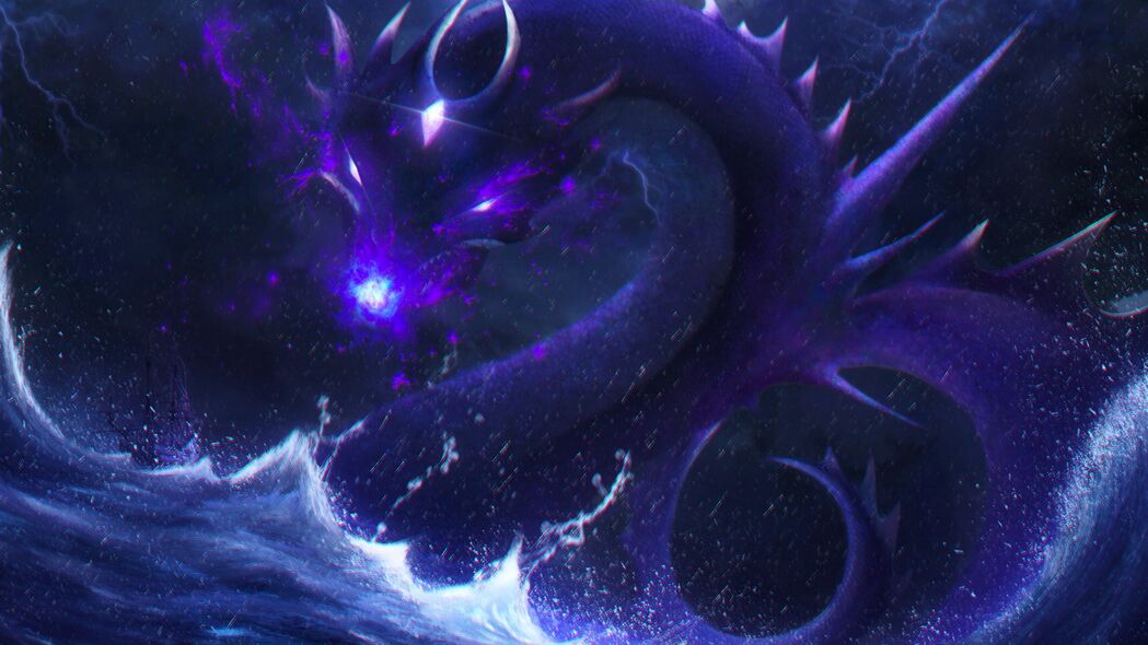 龙舞霓虹，波浪深色艺术，4K超高清3840x2160壁纸下载