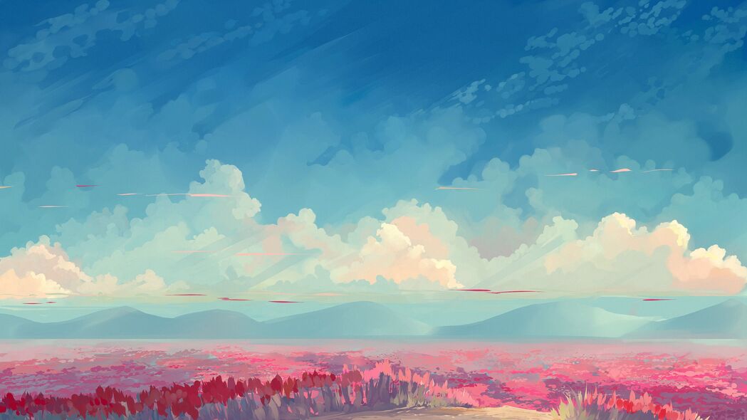 3840x2160超高清郁金香花朵艺术壁纸，天空云朵背景下的绝美画面