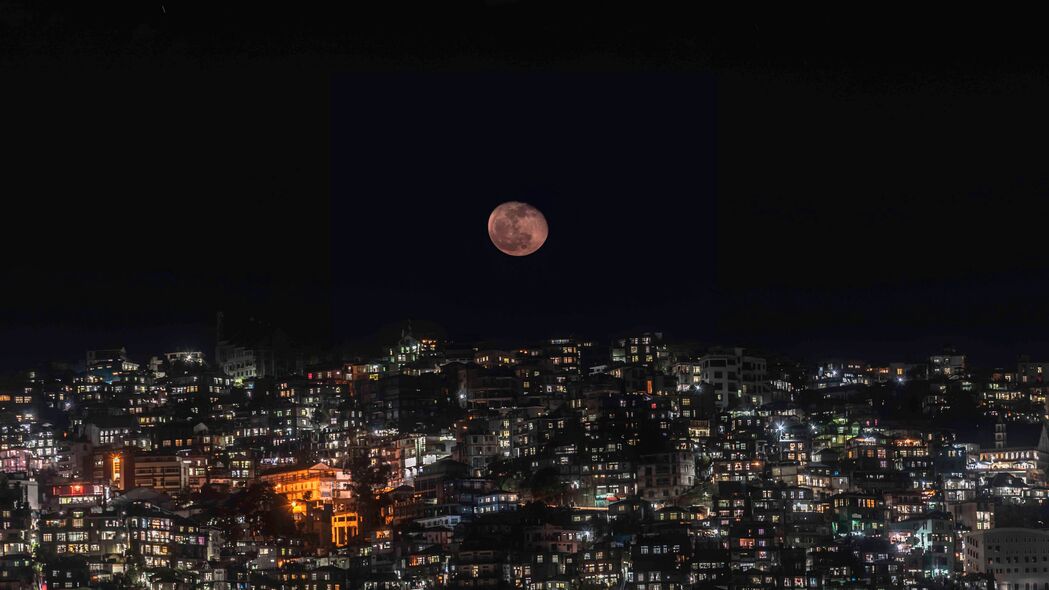 【高清】满月夜城，黑暗中的月亮之美，4K超高清3840x2160风景壁纸下载