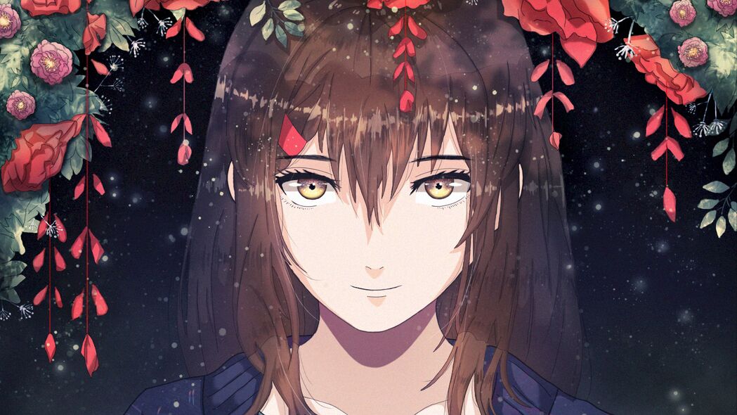 女孩微笑甜蜜花朵动漫，4K高清壁纸3840x2160，唯美图片下载