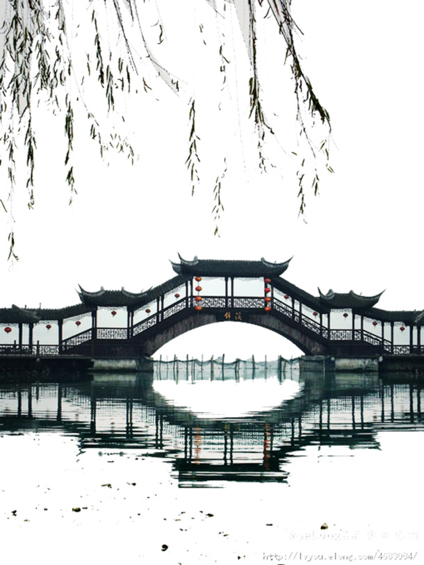 水墨古风古镇高清PNG素材，透明装饰元素，中国风设计资源下载