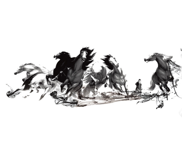 奔弛的马PNG素材，高清透明图片，独特装饰元素，墨迹笔触设计，免费下载