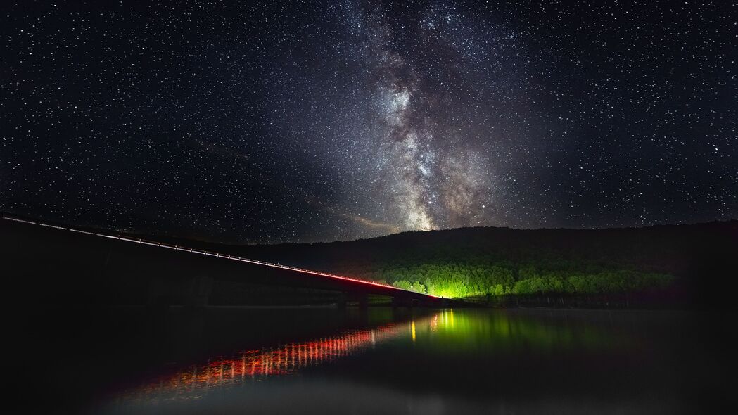 银河星空桥梁之美，超高清4K壁纸，星星背光下的梦幻风景（3840x2160）