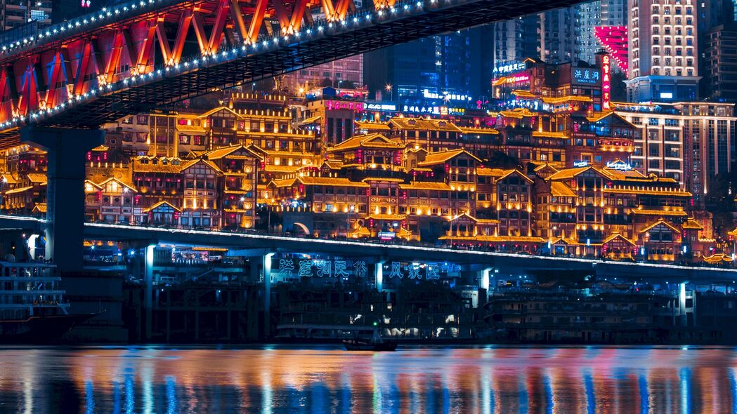 夜城灯光璀璨，桥梁建筑映辉煌，大都市4K高清壁纸，3840x2160极致享受