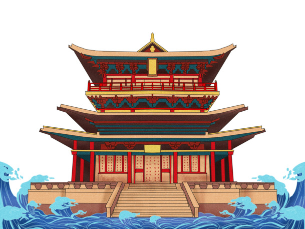 中国风手绘国潮建筑插画，高清PNG透明图，节日元素丰富，AI设计素材下载