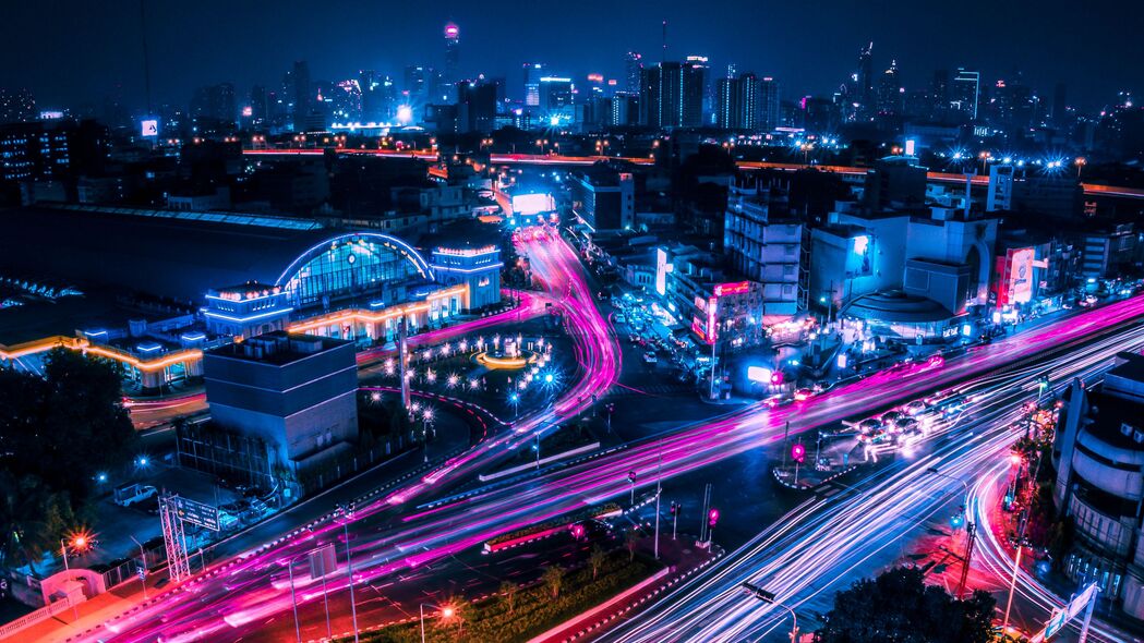 曼谷夜城，璀璨灯光建筑4K壁纸，3840x2160高清风景图片下载