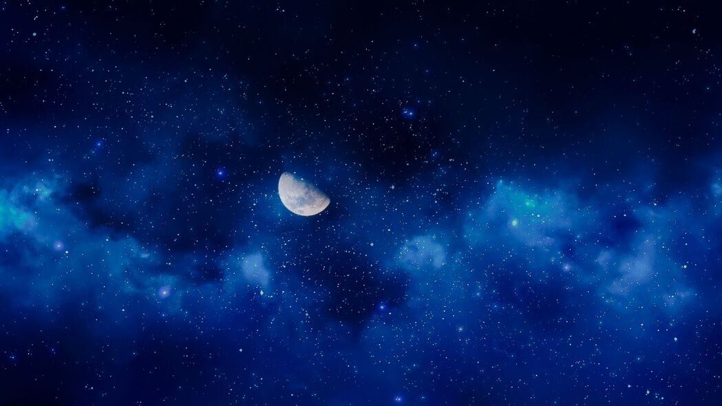 夜空盛宴，满月、星星与深邃天空4K高清壁纸（3840x2160）免费下载