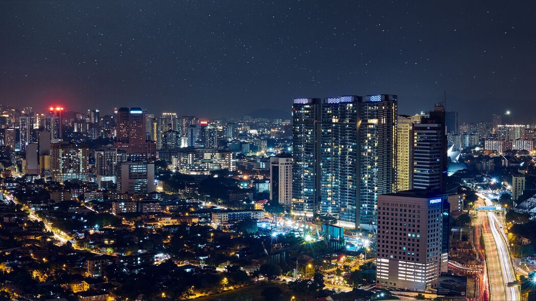 吉隆坡夜城星光，绝美城市灯光4K壁纸，3840x2160高清下载，马来西亚风情尽收眼底