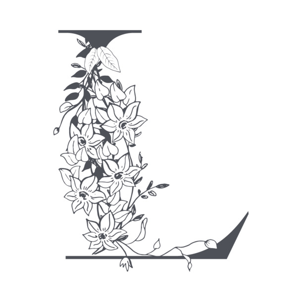 素雅花枝字母L高清PNG素材，透明免扣字体元素，AI设计下载专区