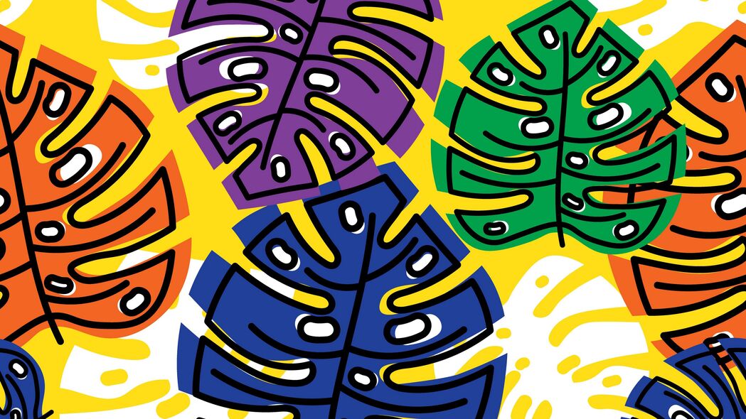树叶矢量图案，雕刻纹理多色选择，4K高清壁纸3840x2160下载