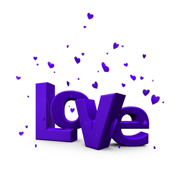 紫色爱心立体Love PNG透明图片，情人节节日元素，高清设计素材下载