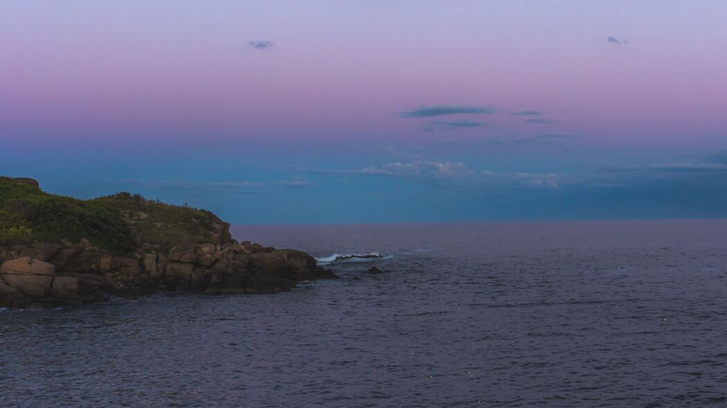 海岸日落美景，地平线交织大海与天空，超清4K壁纸（3840x2160）高清下载