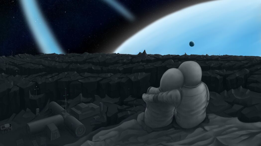 情侣艺术星球，拥抱浪漫4K壁纸，高清3840x2160背景图片下载