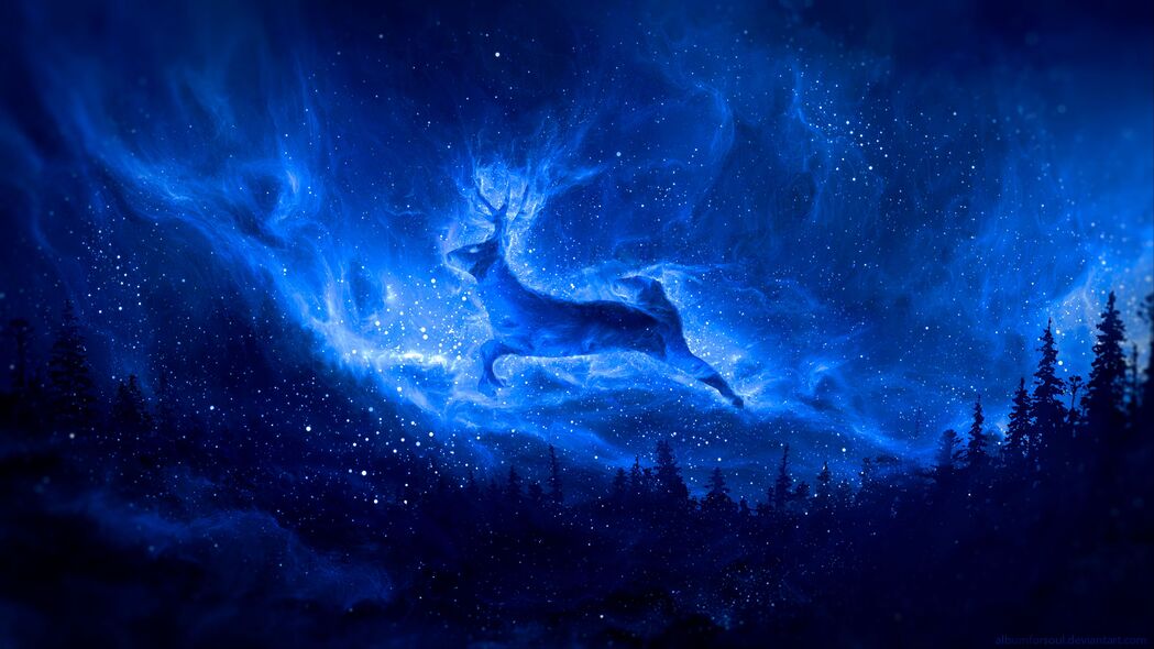 鹿之剪影，星空幻想艺术，超高清4K壁纸（3840x2160）下载