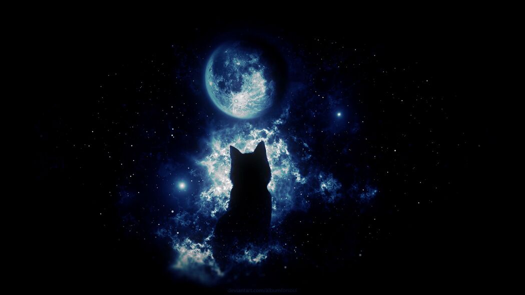 猫之剪影，梦幻星空艺术，超清4K壁纸，3840x2160高清下载
