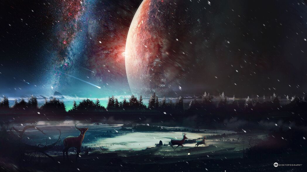 4K鹿星球艺术太空星星壁纸，高清背景图片下载
