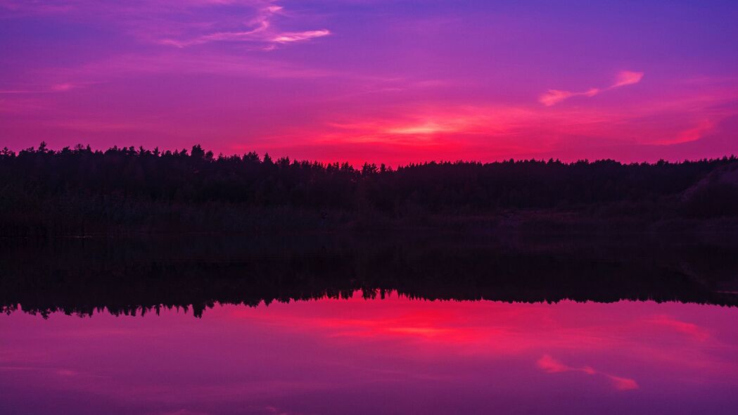 湖畔日落，地平线之美，傍晚至夜晚的天空4K超清壁纸（3840x2160高清下载）