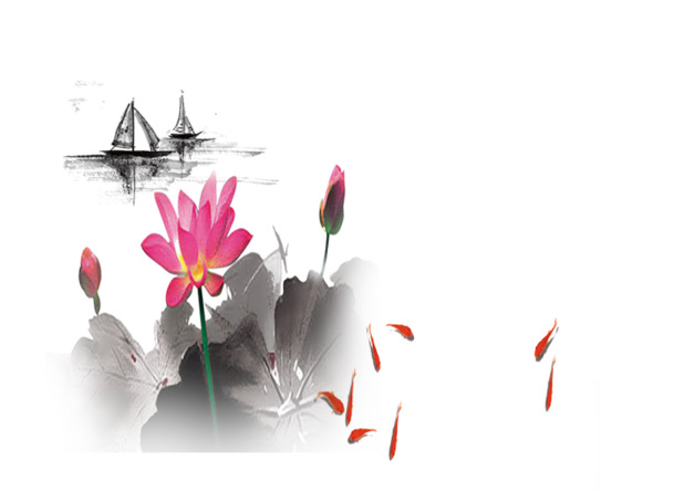 中国风水墨荷塘船只PNG素材，高清透明图片，笔触装饰元素下载