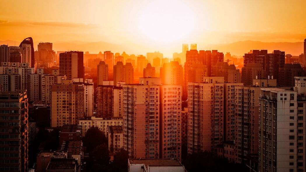 建筑之美，北京日落鸟瞰图，高清4K壁纸，3840x2160像素惊艳呈现