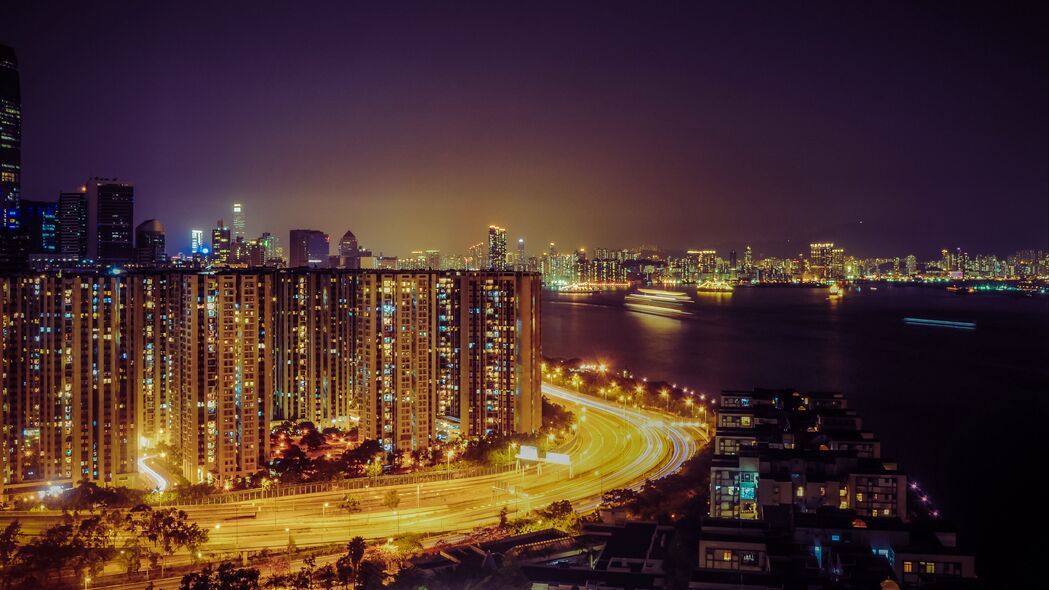 夜城香港，璀璨道路照明，超清4K城市灯光壁纸3840x2160