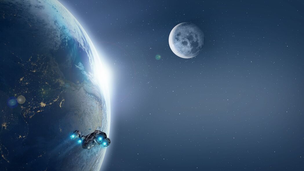 行星宇宙飞船，绚丽灯光下的宇宙4K壁纸，高清3840x2160背景图片下载