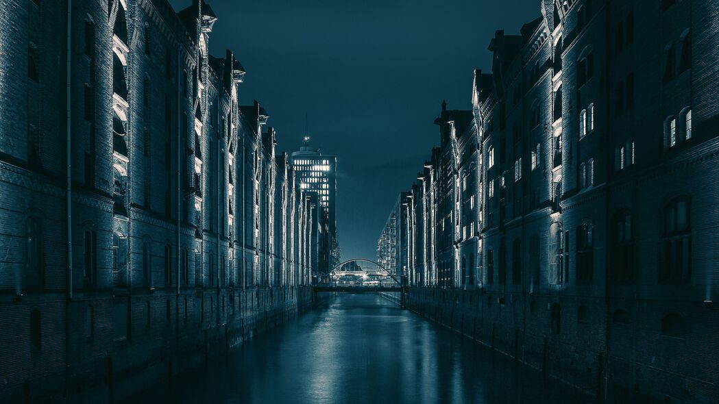 夜城桥梁建筑之美，汉堡德国风光4K壁纸，3840x2160高清下载