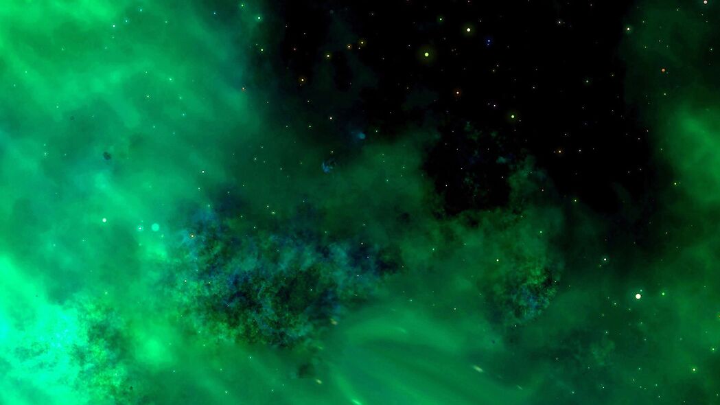 探索宇宙奥秘，璀璨恒星与星系，绿色辐射4K高清壁纸，3840x2160超清下载