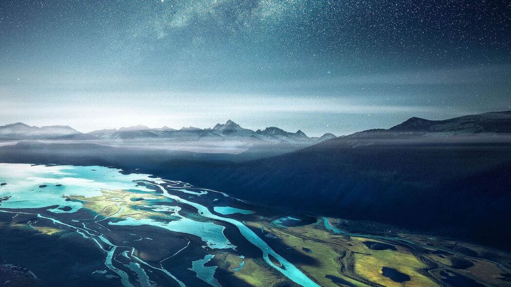 海湾星空山脉峡湾绝美4K壁纸，3840x2160超清风景图片，一键下载！