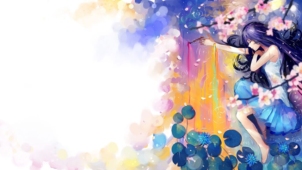 3840x2160高清壁纸，女孩与画笔下的艺术睡眠莲花，精美背景图片免费下载