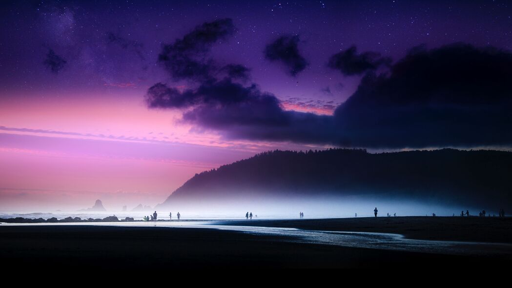 海滩星空雾景海岸4K超清壁纸，3840x2160高清风景图片下载