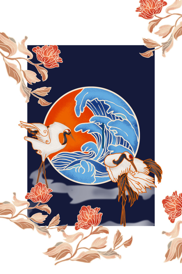 元旦2020仙鹤花PNG透明图片，高清节日元素，春节、元宵PSD设计素材免费下载