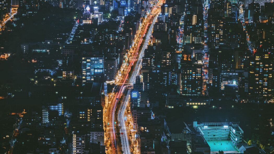 夜城俯瞰，大阪璀璨夜景，日本风情4K超高清壁纸（3840x2160）下载
