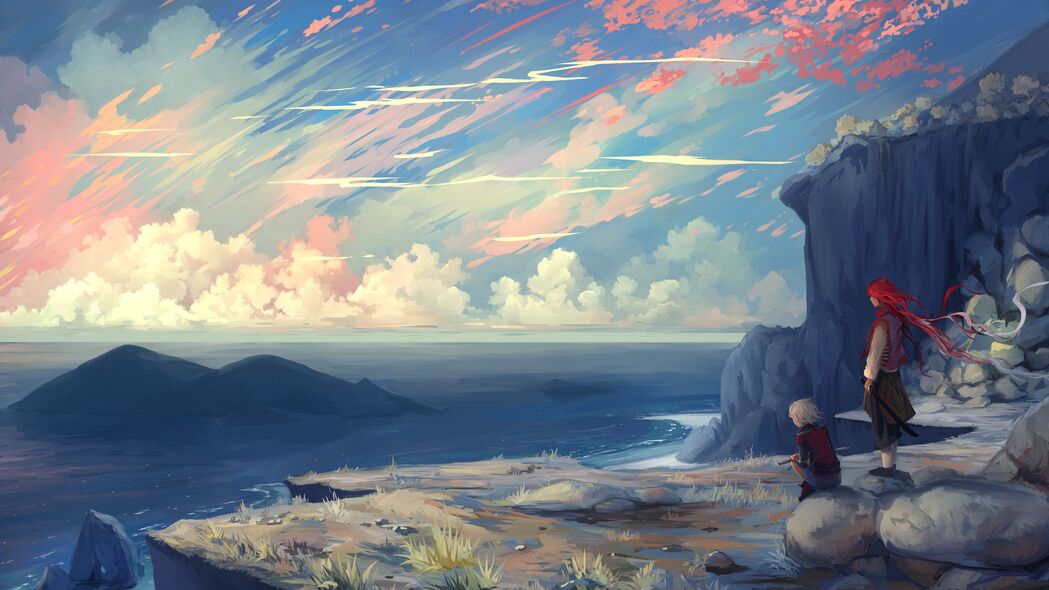 情侣悬崖艺术，山脉海洋美景，精选4K高清壁纸，3840x2160超清下载