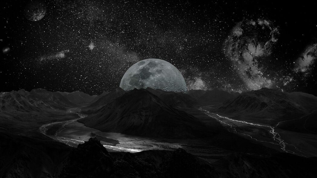 4K宇宙黑白壁纸，月球遨游太空，Photoshop精心打造，3840x2160超高清下载