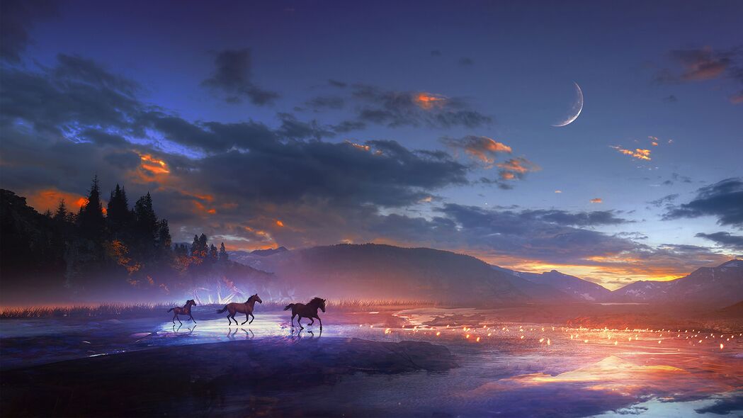 3840x2160超高清马艺术夜晚光泽4K壁纸，精美背景图片免费下载