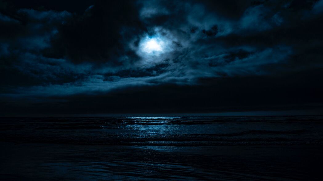 大海月夜地平线之美，4K高清壁纸，3840x2160超清背景图片下载